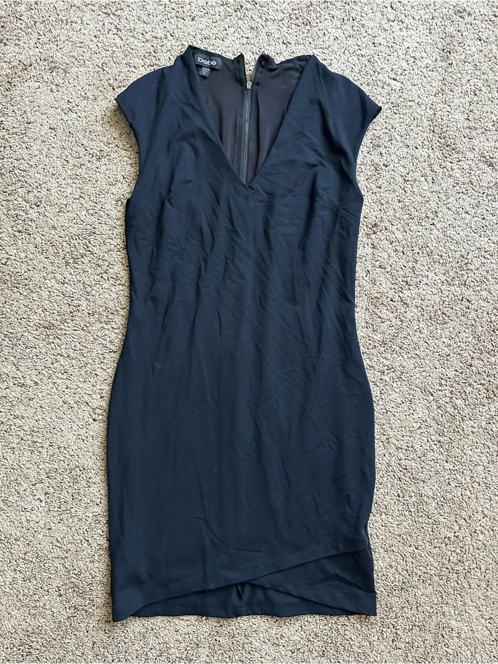 bebe Black Cap-Sleeve V-Neck Mini Dress